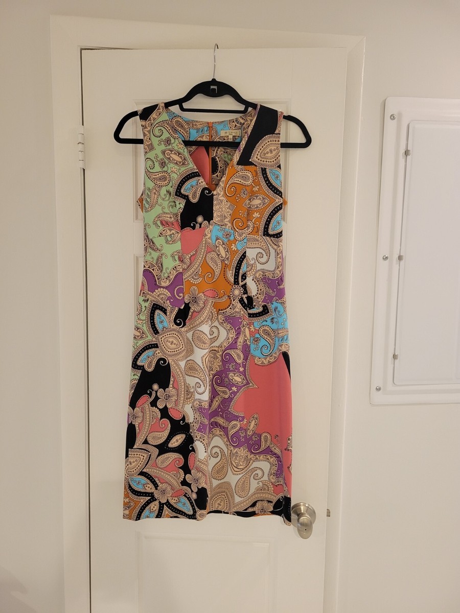 Etro Milano Dress Womens 42 Multicolor Paysley Stretch Midi Length | eBay