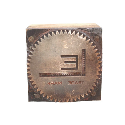 Vintage Printing Block Letterpress Printers Plate LE Carpenters Square Logo