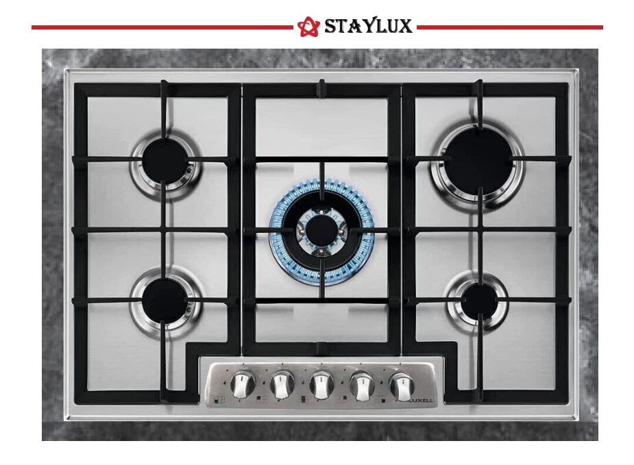 STAYLUX PIANO COTTURA 70 CM GHISA GAS METANO GPL INOX 5 FUOCHI SMALTATO VALVO - Bild 1 von 2