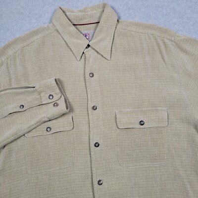 The Territory Ahead Shirt Mens Beige Large Tall 100% Silk Boho Heavy Long Sleeve