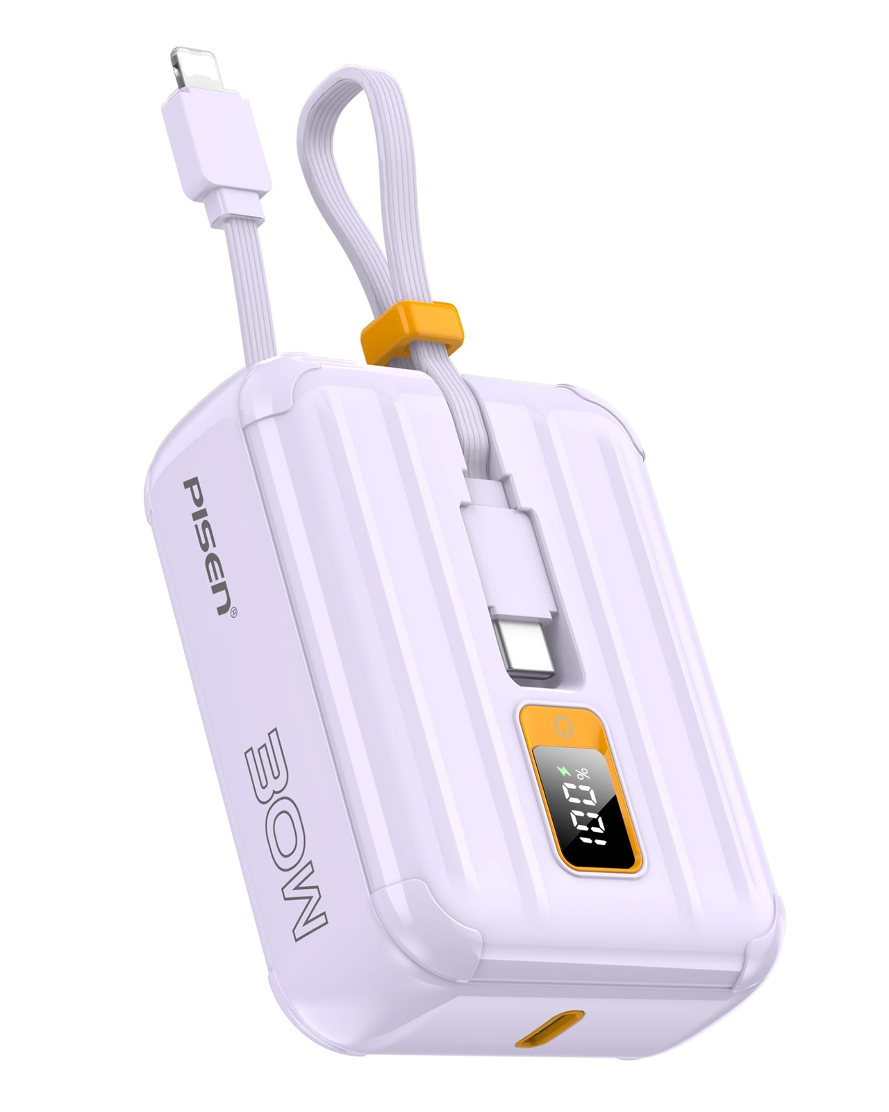 PISEN 10000mAh Power Bank with Built-in USB Cables - Fast Portable Charger for Phones