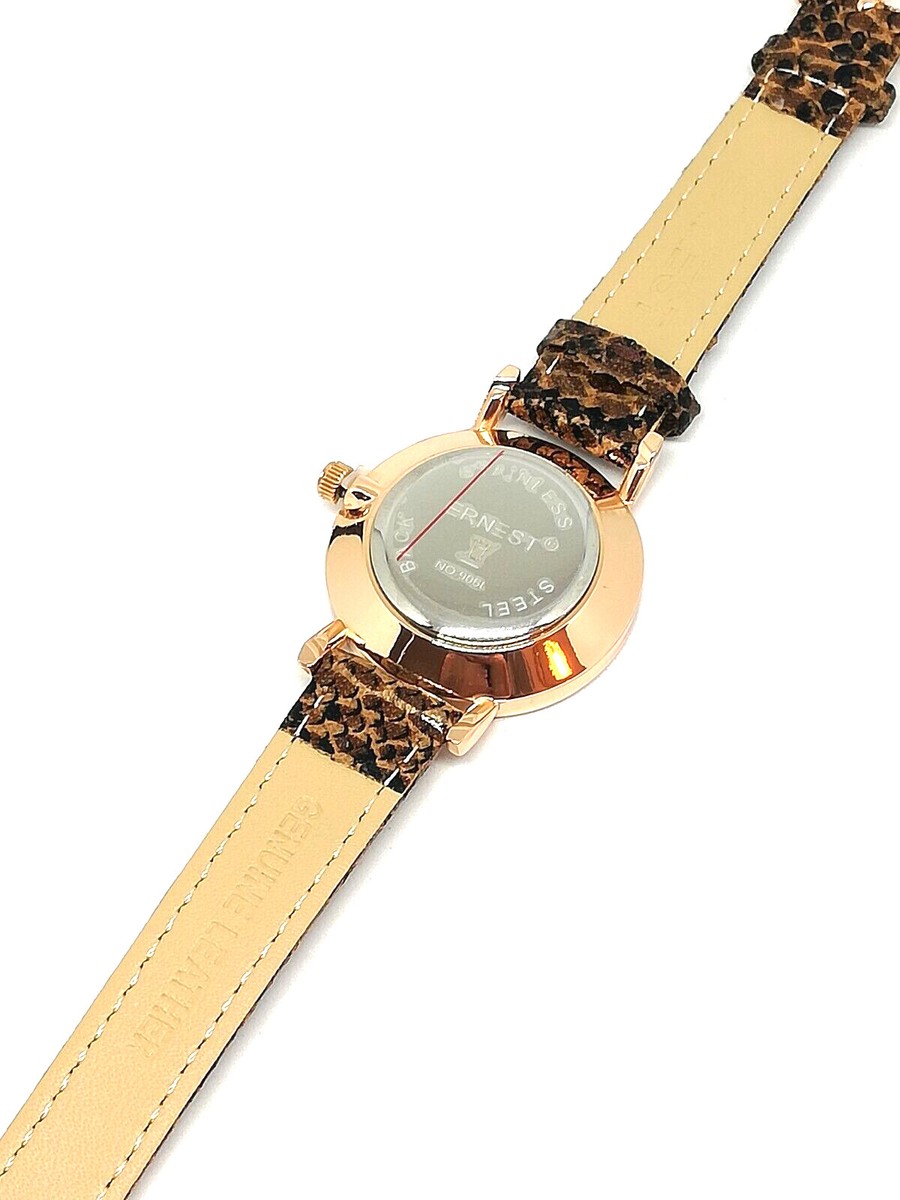 Montre Femme CROTON à Quartz - Boîtier Doré 40mm, Bracelet Cuir Marron - Neuve Dans Boîte