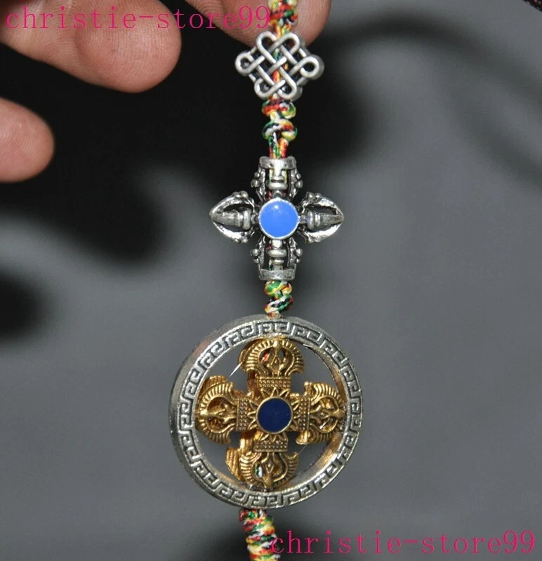 8.8" Tibet Budismo Templo Bronce Plata Zodiaco Amuleto Colgante Foto 2 de 4