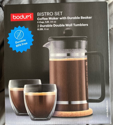 Bodum Bistro Set French Press coffee maker 34 oz and 2 Double Wall Tumblers 8 oz - 第 3/3 張圖片
