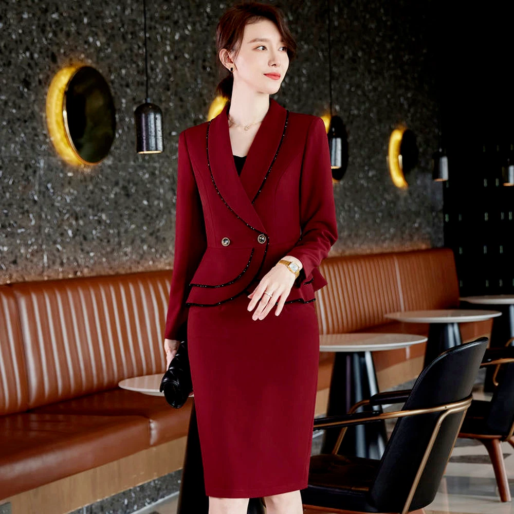 Women Blazer Suit Jacket Peplum Tops Pants Skirts Sets Office