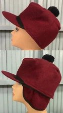 Maroon Pom Wool Hunting Made in USA Ear Flaps Size 8 Langenberg Scotch Hat Cap