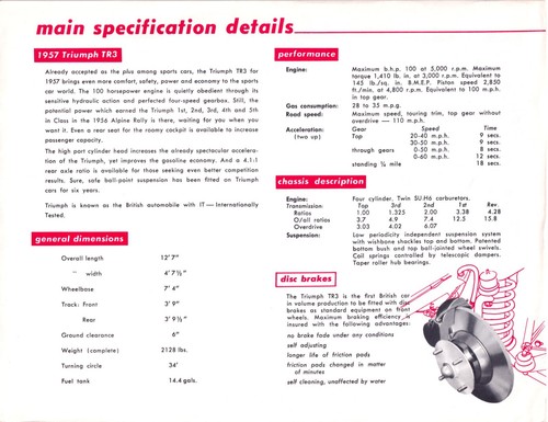 TRIUMPH TR3 Sports ~ 1957 BROCHURE ~ USA American ENGLISH Text - Picture 3 of 4