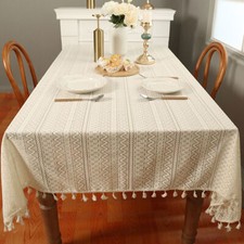 Rustic Woven Lace Tablecloth Dining Kitchen Table Cover Farmhouse Boho Decor