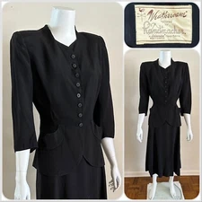 1940s Weathervane By Handmacher Celanese Rayon 2 pc Skirt Suit Set Vamp 50s VTG