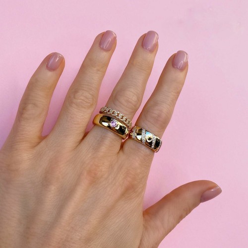 Forma Cuore Zaffiro Rosa 14K Oro Rosa Fedina 0.13CT Lunetta Set Naturale - Foto 3 di 4