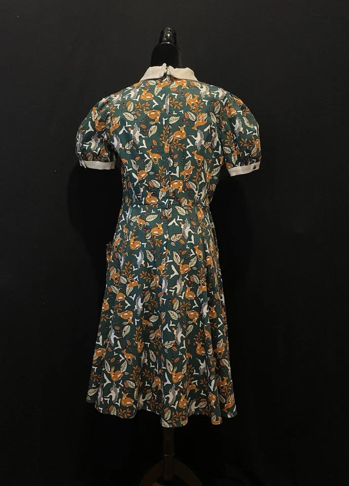 Vestido Columpio Estilo Colección Collectif London Bosque Animales Bolsillos Talla L (US 10) Retro Foto 3 de 4