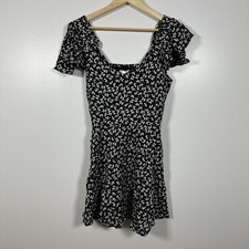 Band Of Gypsies Mini Sundress Womens Small Black Floral Flutter Sleeves NEW