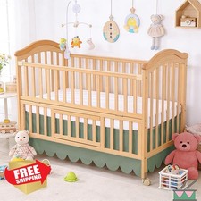 Sclloped Crib Bed Skirt Sage Mini 10" Drop
