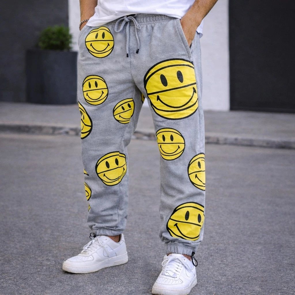 Converse Chinatown Market Smiley Face Sweatpants Mens L Grey Graphic Streetwear