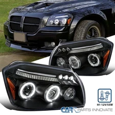 Black Fits 2005-2007 Dodge Magnum LED Halo Projector Headlights Lamps Left+Right