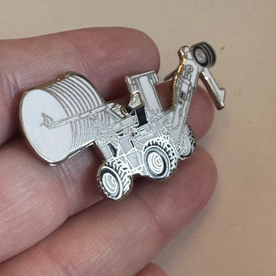 Vintage Utility Cable Laying Machine Enamel Lapel Pin White Construction Plough - Image 2 of 3