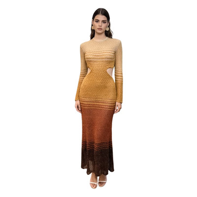 AKEP Langes Strickkleid Ombré Cut-Out Orange Gold