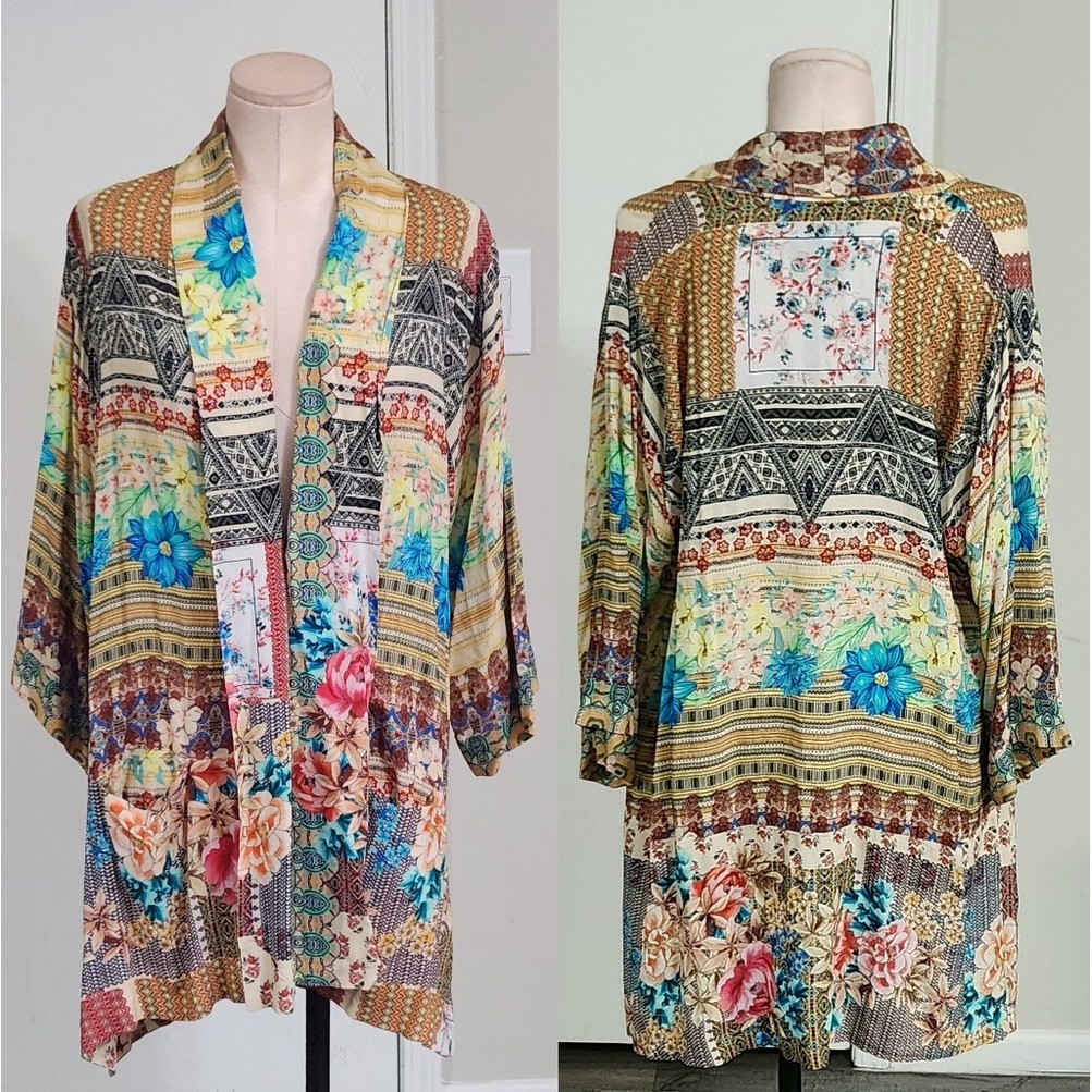 Johnny Was Multicolor Patchwork  Floral Kimono - image 1