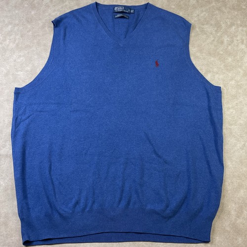 Polo Ralph Lauren maglione gilet pullover scollo a V pima cotone uomo tg 2XLT blu alto - Foto 4 di 7