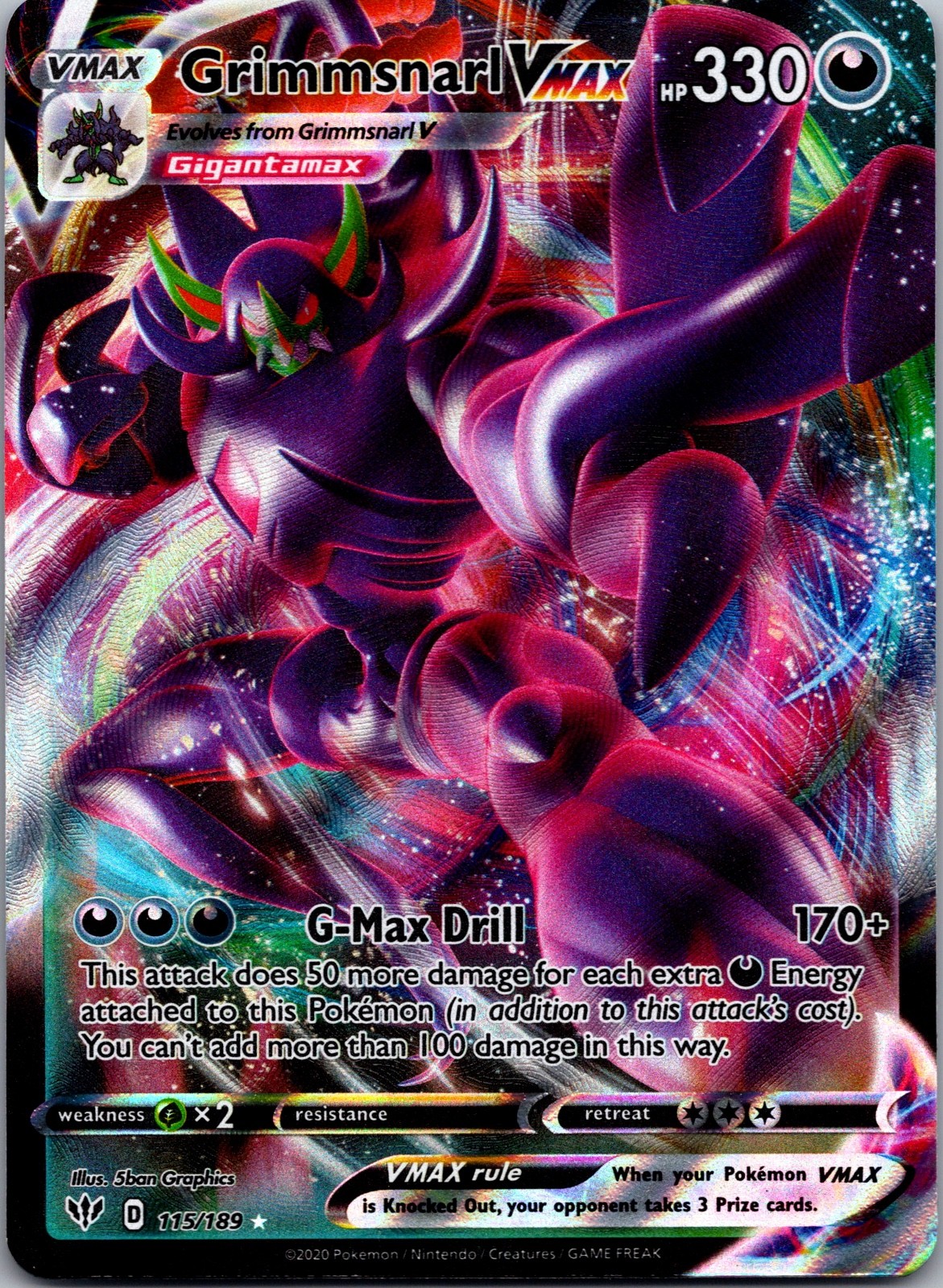 Grimmsnarl VMAX Holo Ultra Rare SWSH03: Darkness Ablaze 115/189 NM