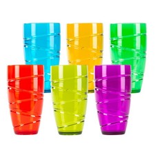 LIVIVO Plastic Tumblers Set of 6 600ml Clear Multicolour Swirl Cups Reusable