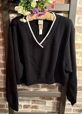 Victoria's Secret PINK Premium Fleece V-Neck Pullover- Black- Sz XL-NWT