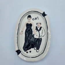 1950s Ashtray Naughty Risqué OH! AH! Man Goosing Lady Hand Painted Ceramic Comic