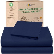 California Design Den Twin XL Sheet Set: 100 Organic Cotton, Deep Pockets, Navy