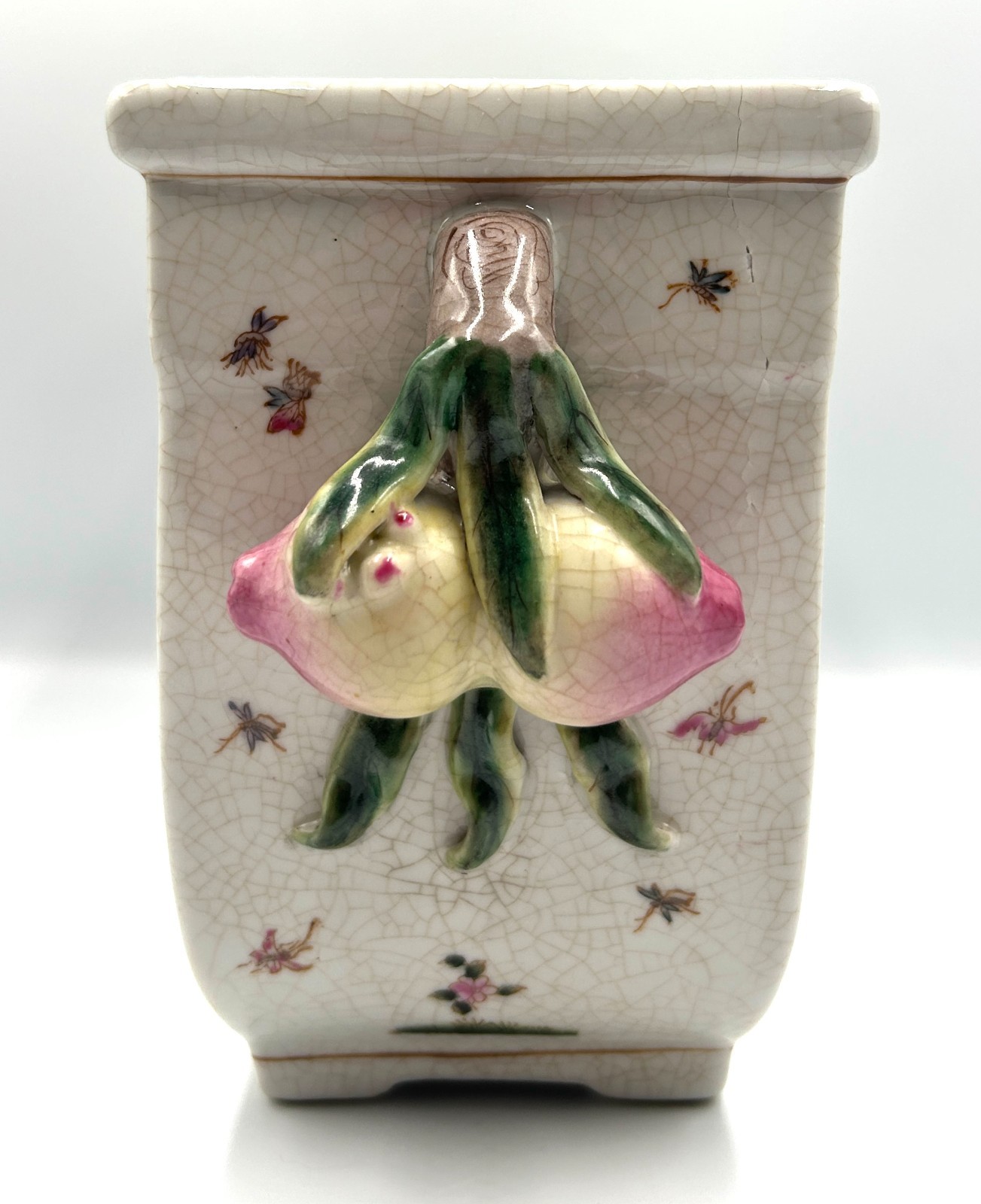 Vintage Chinoiserie Planter Fruits Flowers Birds Cachepot Ceramic Huarong Studio