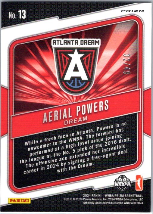 2024 Panini Prizm WNBA #13 Aerial Powers Fearless Prizms Blue #/49