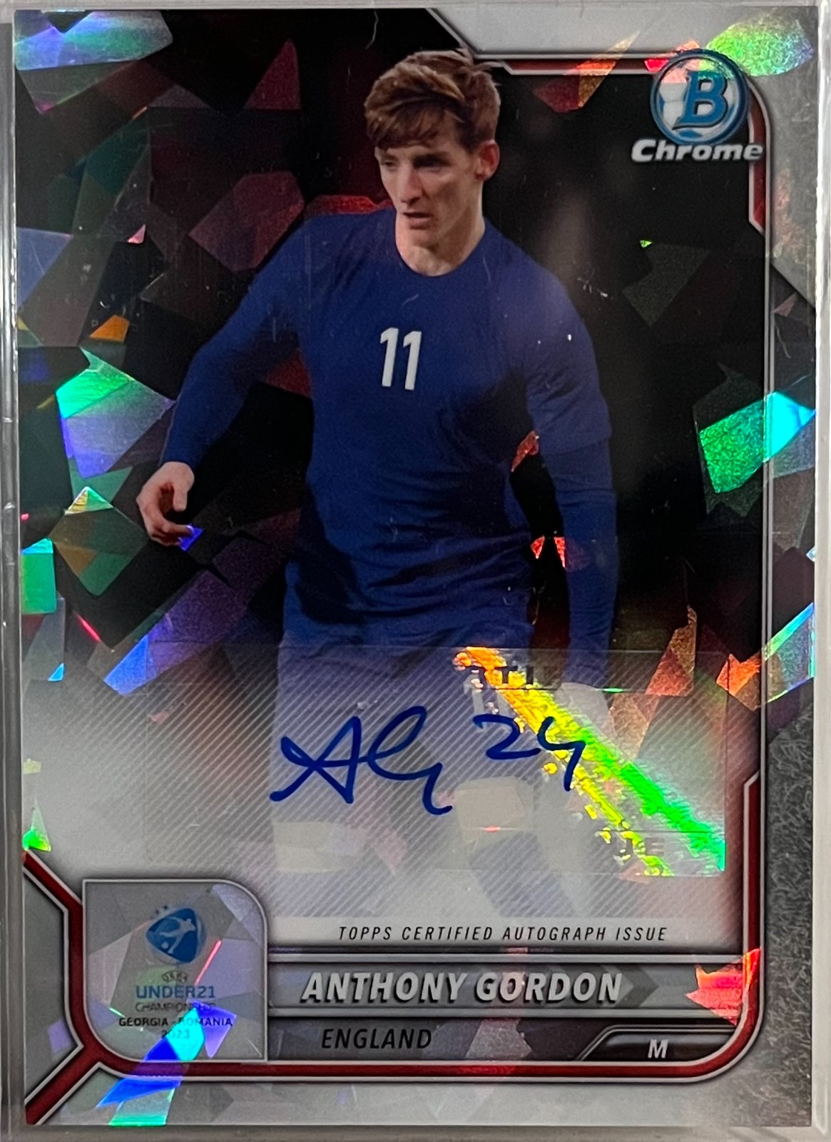 Anthony Gordon 2023 Bowman Chrome UEFA Under 21 England Auto /125 Cracked Ice