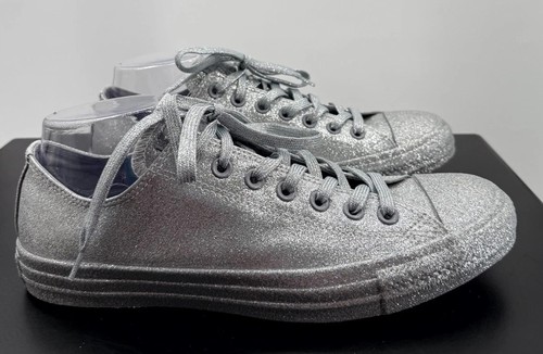 Converse Shoes Womens Size 11 Chuck Taylor All Star Low Silver Glitter Sneaker - Picture 2 of 16
