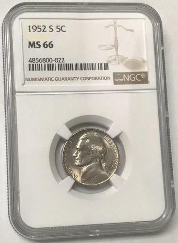 1952-S 5C Jefferson Nickel - NGC MS66