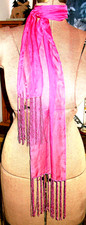 NWI NOS Vtg Pink 76" L x 6" W Lightweight Rectangular SHEER SCARF Fringe Ends