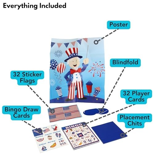 32 Spieler Bingo Spiel Set, Patriotische 4th of July Spiele mit Bonus Pinning Spiel - Bild 5 von 8
