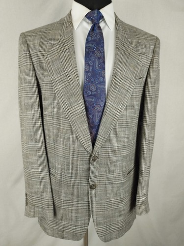 Vintage Pierre Cardin Mens 42L Sport Coat Jacket Blazer Glen Plaid 2-Button Silk - Picture 2 of 20