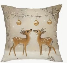 Deer Nature Woods Christmas Winter Holiday Linen Throw Pillow Cover Home Decor
