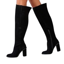 Gianni Bini Barrine Suede Over-the-Knee Block Black Boots Size 6