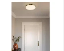 Kira Home Fulton 11 in. Cool Brass Modern Flush Mount with Frosted Shade