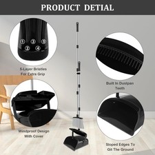 Scopa Con Paletta Scopa A Mano Setole Naturali Set Spazzatrice Lamiera - Foto 3