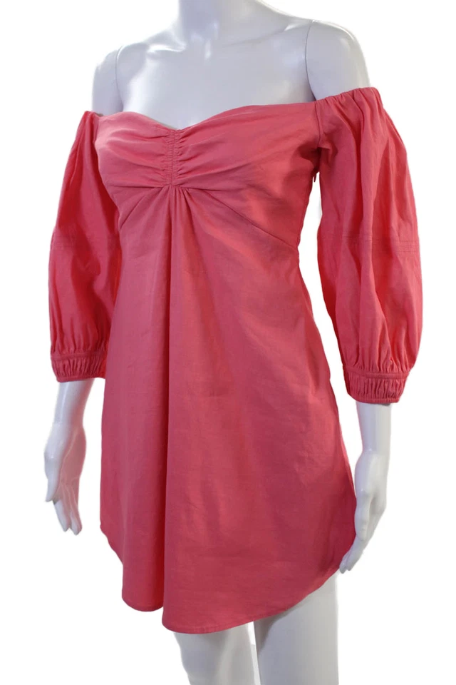 ALC Womens A-Line Mini Dress Pink 3/4 Sleeve Zip Linen Size 4 - Image 2 of 4