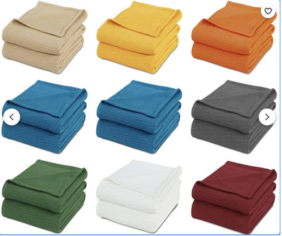 100% Ring Spun Cotton Waffle Bed Blanket Woven Light Weight Blanket
