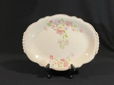 1941 Homer Laughlin Fluffy Rose Platinum Edge Virginia Rose Oval PLATTER 11 1/2"