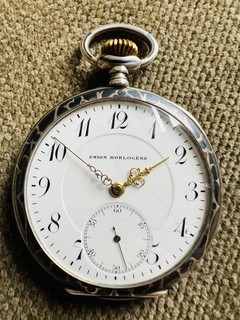 Antike Zenith / Union Horlogere Taschenuhr Niello Silber 49 mm ca. 1910