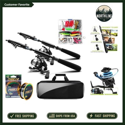 Complete Fishing Combo: 2PCS Telescopic Rods & Reels with Lures & Carrier Bag