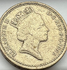 RARE 1996 British One Pound Coin Queen Elizabeth  II &ldquo;DECUS ET TUTAMEN&rdquo; Error