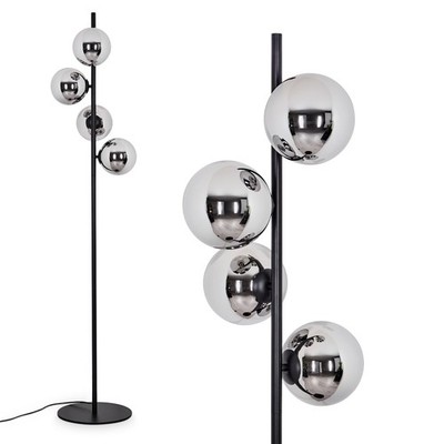 HOFSTEIN Fossobiubo Stehlampe Metall/Glas Schwarz/Chrom/Rauch mit Fußschalter