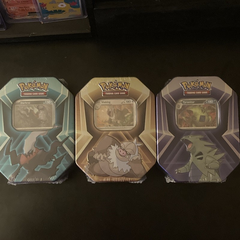 Pokémon TCG 2024 Tin Lot (3) Tyranitar Slaking Darkrai, 2 Destined 1 Journey (2)