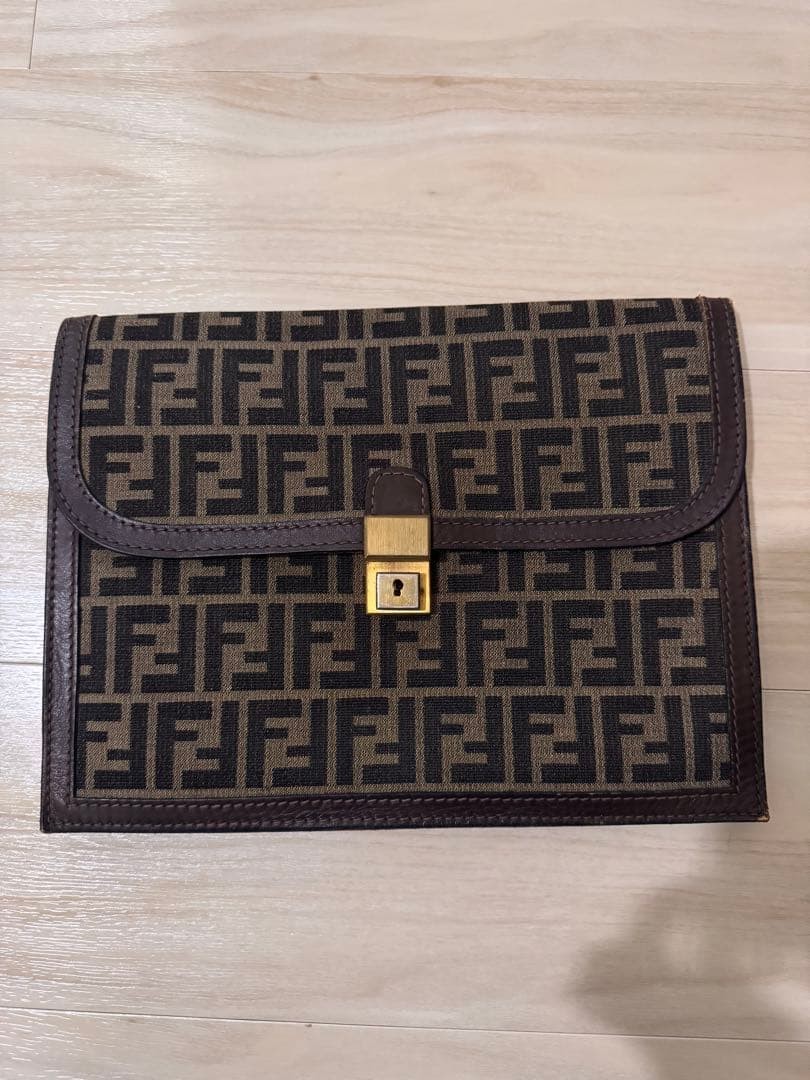 FENDI FF Logo Clutch Bag Canvas Brown Flap Closure Vintage Logo From Japan