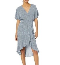 J Crew Mercantile Womens XS Short Sleeve Floral Ruffle Faux Wrap Dress Blue Pink